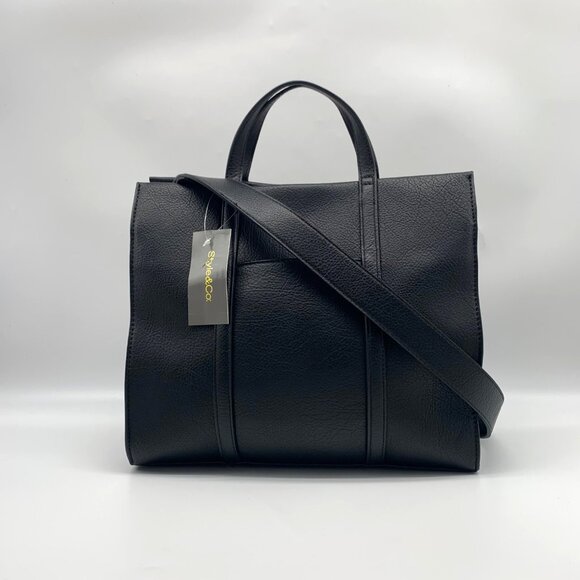 Style & Co Black Medium Boxy Tote - Picture 3 of 12